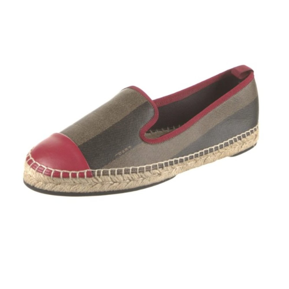 FENDI Canvas Red/Brown Colorblock Pattern Espadrilles- 8.5